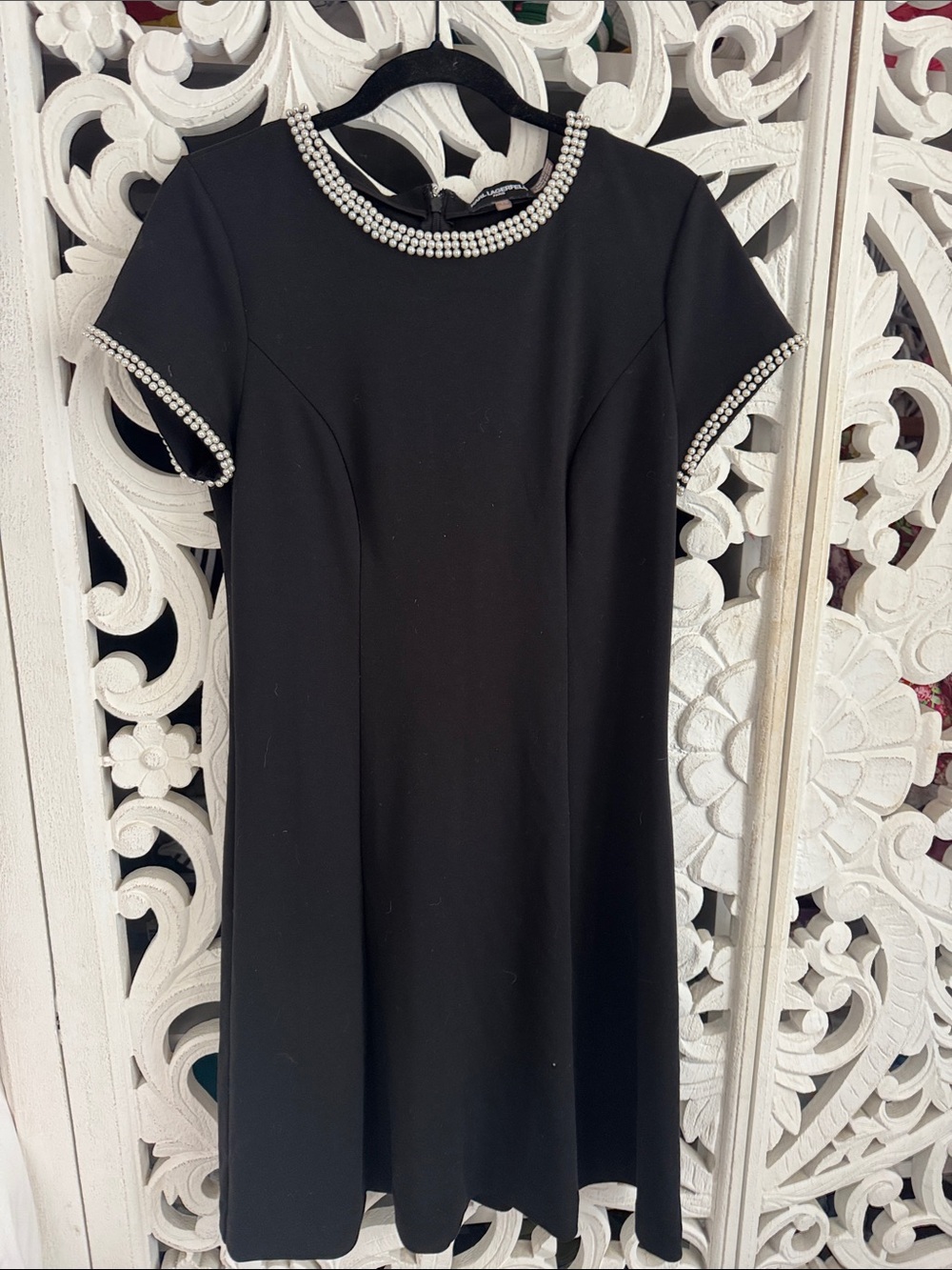 Karl Lagerfeld Paris LBD Pearl Embellished Sheath Dress Size 10